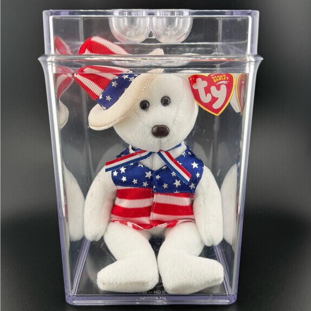 Vintage Ty Original Beanie Babies Sam 7-4-2003 Fourth of July Plush Bear W/ Case